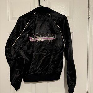 McDonnell Douglas MD-11 Vintage Black Satin Embroidered Jacket Sz S MADE IN USA